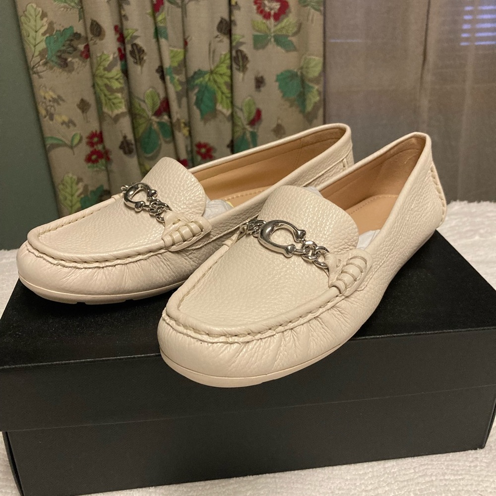 Coach Maegan Driver Slip On Shoes Size 7.5 B Color - Chalk w Silver Buckle